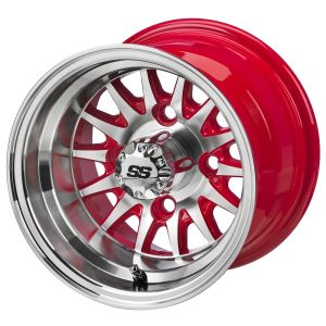 LSI 14-Spoke 10x7 Golf Cart Wheel - Red/Machined (4/4) 3+4 [10053]