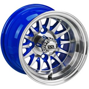 LSI 14-Spoke 10x7 Golf Cart Wheel - Blue/Machined (4/4) 3+4 [10054]