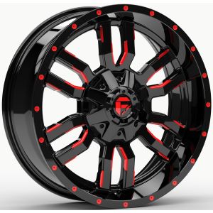 Fuel Sledge 20x7 ATV/UTV Wheel - Gloss Black/Red (4/156) 4+3 [D6592070A543]