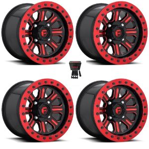 Fuel Hardline Beadlock 15x10 Wide Wheels Red Polaris RZR 1000 XP / Ranger XP 900/1000