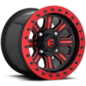 Fuel Hardline Beadlock 15x10 Wide ATV/UTV Wheel - Gloss Black/Red (4/156) 5+5