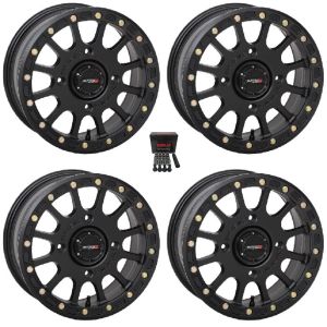 System 3 SB-5 Beadlock 15x10 Wide Wheels Black Can-Am Maverick X3 / Honda Pioneer 1000