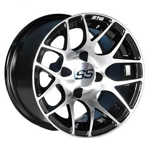 GTW Pursuit 12x7 Golf Cart Wheel - Machined/Black (4/4) 3+4 [19-100]