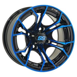GTW Spyder 12x7 Golf Cart Wheel - Gloss Black/Blue (4/4) 3+4 [19-220]
