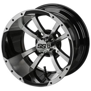 LSI Maltese Cross 15x7 Golf Cart Wheel - Black/Machined 3+4 [15071]